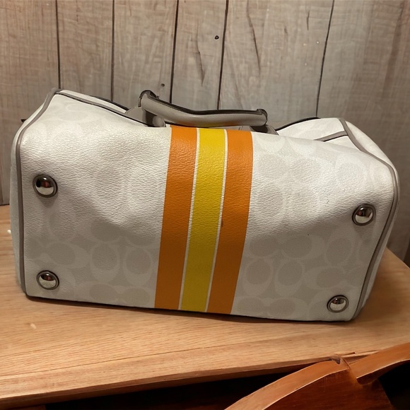 COACH HERITAGE STRIPE DOME SATCHEL HANDBAG w/ HANDLES - Picture 4 of 6